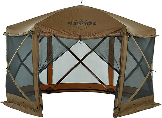 Hike Crew 12’x12’ Pop-Up Gazebo Screen Tent | 6-Sided Outdoor Canopy Shelter w/Built-in Zippered Wind Panels, Built-in Awning, Stakes, Ropes & Carry Bag for Camping & Sports | UV Resistant SPF 50+