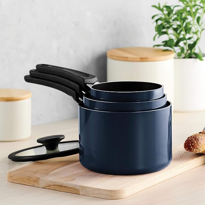 Tramontina Aluminum Non Stick 6-Piece Nesting Sauce Pan Set with Lids - Naval, Kitchen Nonstick Cookware Set, Dishwasher and Oven Safe