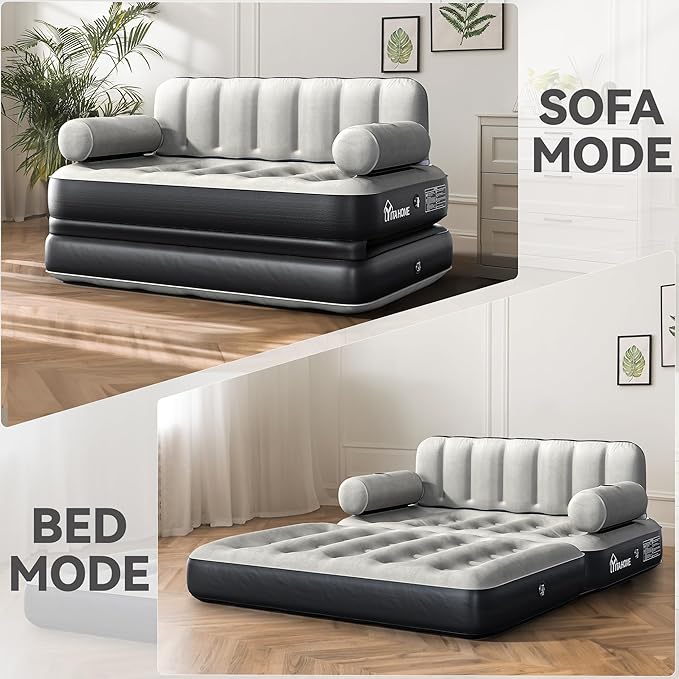 YITAHOME Queen Size Air Sofa Bed Mattress with Headboard and Pump, Blow Up Couch Inflatable Bed for Home Living Room, 79" x 60" x 25" (Expanded Size, Black)