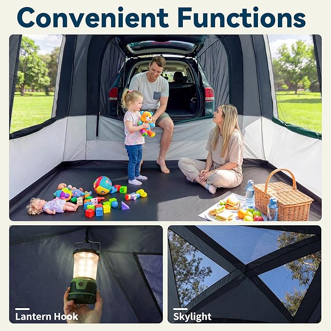 5/6 Person SUV Tent for Camping, SUV Tailgate Tent,Truck Car Tent Weather Resistant Portable for Car SUV Van Camping, Includes Rainfly and Storage Bag, 10' W X 8' L X 7.1' H