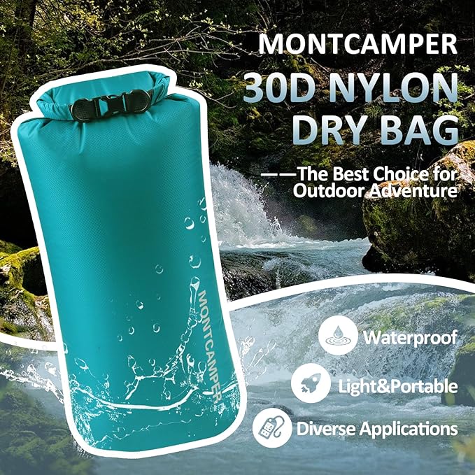 Waterproof Dry Bag 20L – 30D Nylon Roll Top Dry Sack with DWR & PU Coating, Lightweight Water-Resistant Storage for Kayaking, Camping, Hiking, Fishing & Beach (Turquoise Blue)
