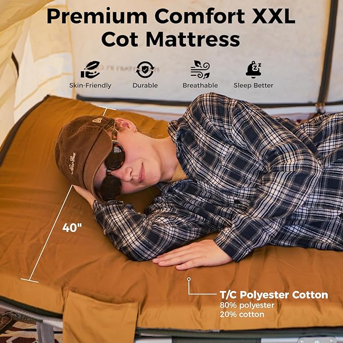 Kingcamp Comfort XXL Wide Perforated PU Foam Cot Mattress, Portable Roll Up Camping Mattress Cot Mat, Sleeping Mat with Roll Helper for Cot pad Travel Tuck Tent Floor Guest Sleepover