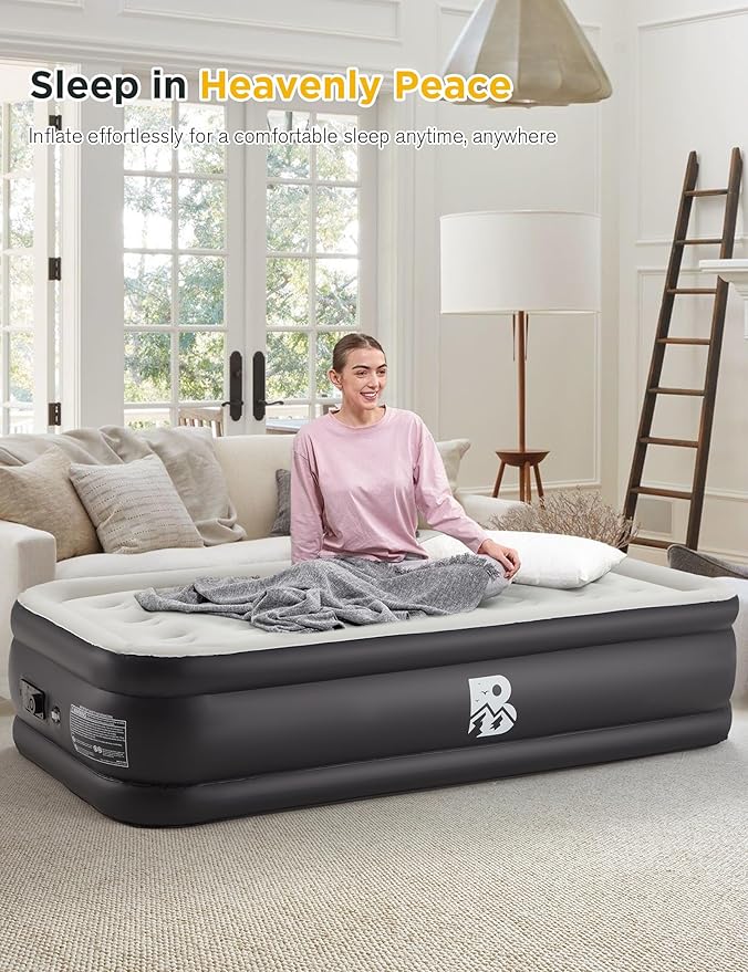 Twin Size Air Mattress with Built-in Pump 18" Raised - 2-Min Set Up, No Odd Smell, 600 lb Support, Foldable Air Bed with Storage Bag, Perfect for Camping, Guests & Home Use