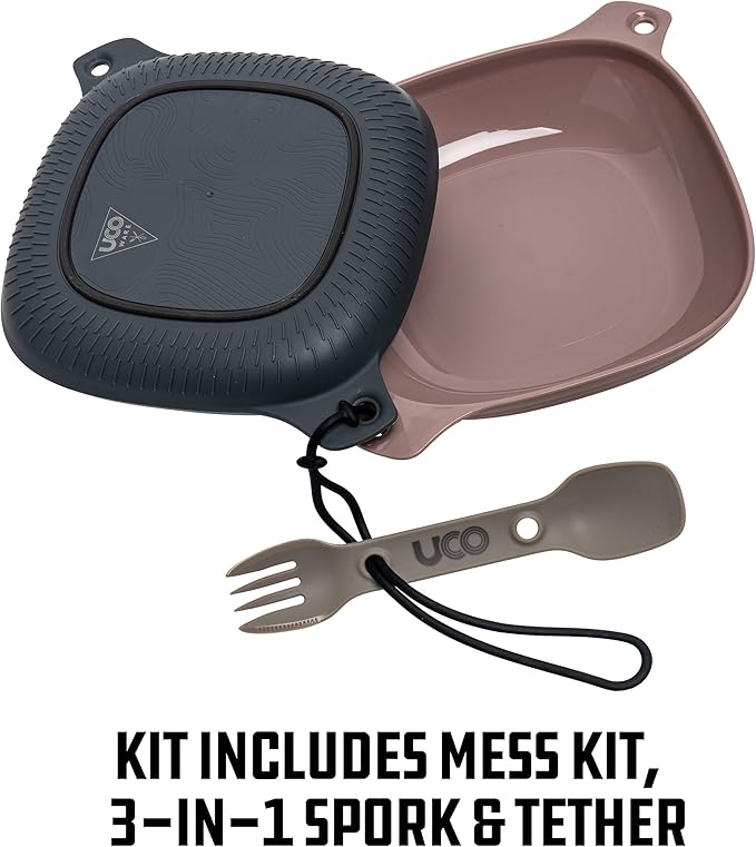 UCO 4-Piece Camping Mess Kit with Bowl, Plate and 3-in-1 Spork Utensil Set