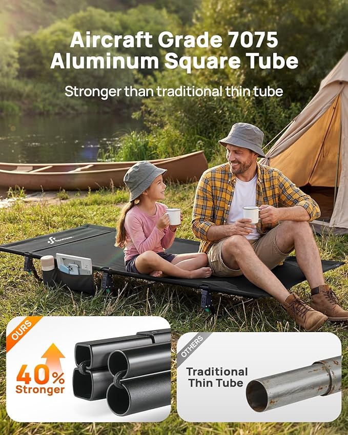 Sportneer Camping Cot: 31.5’’ Extra Wide Compact Sleeping Cots with Side Pocket - Lightweight Folding Cot for Camping Traveling Tent Day, Carry Bag Included, Easy Setup - Size 74.8''x31.5''