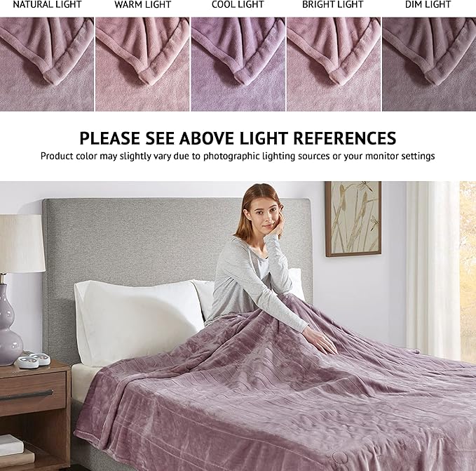Beautyrest Heated Plush Elect Electric Blanket with 20 Heat Level Setting Controllers Equip with Secure Comfort Technology and 10 Hours Auto Shut Off, Full: 80x84, Lavender,BR54-0655