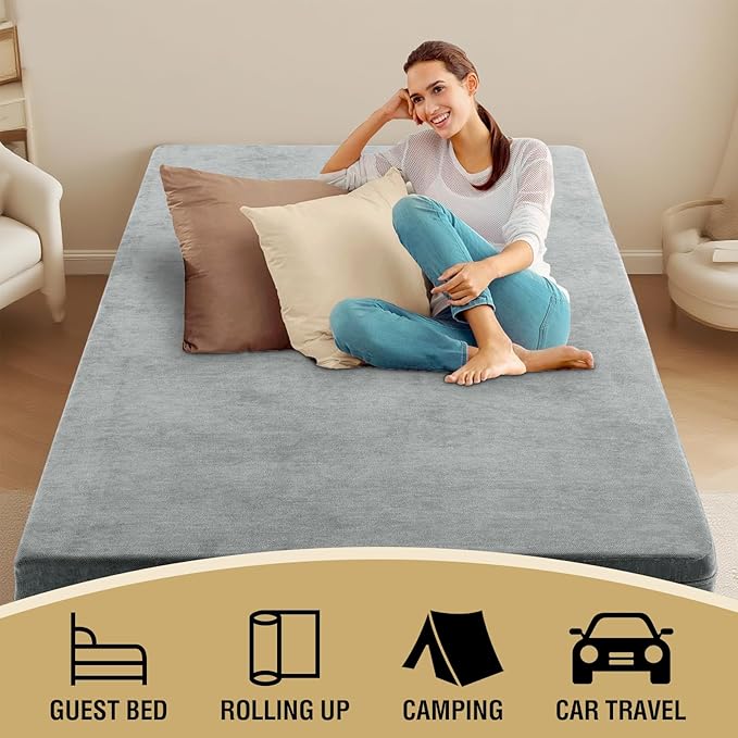 H.VERSAILTEX Twin Size Armless Futon Mattress Covers for Traditional Japanese Futon Mattress Soft Mixed-Color Chenille Couch Slipcovers Floor Mats Sofa Protector Zippered Sleeper Sofa Cover,Dove