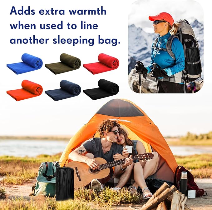Preboun 6 Pcs Fleece Sleeping Bag Liner Adult Warm Sleeping Bag Liners Cold Weather 70.9 x 31.5 Inch Zippered Camping Sleep Sack Lightweight Sheet for Camping Backpacking Travel, Assorted Color