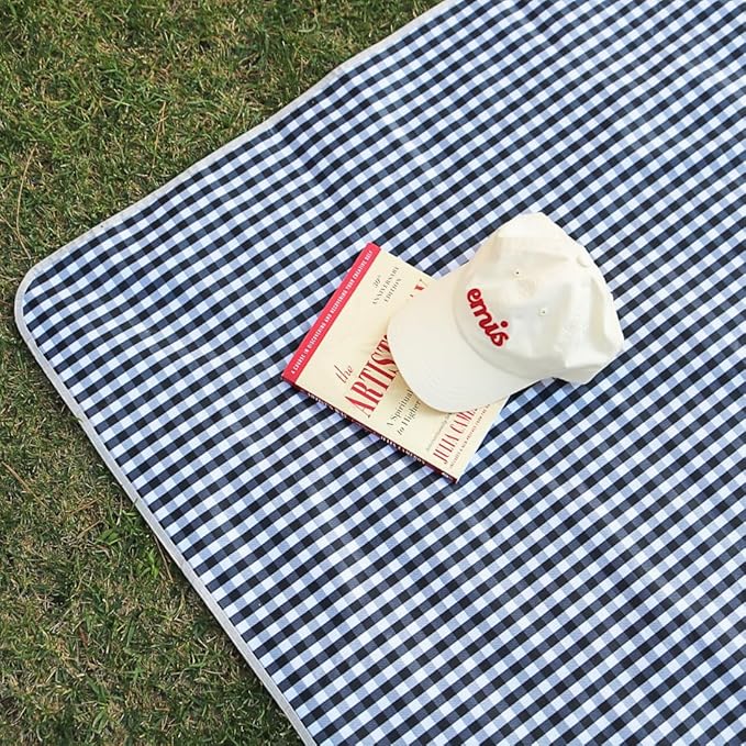 Cute Gingham Picnic Blanket, Waterproof Foldable, in Large 80x60in and Extra Large 80x80in, Portable Compact Beach Blanket, Oversized XL Outdoor Mat