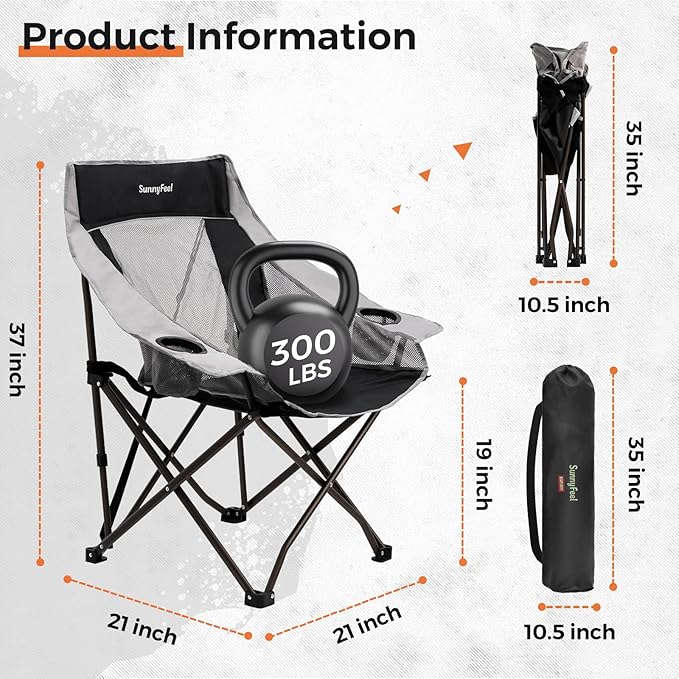 SUNNYFEEL 2 Pack Lightweight Oversized Camping Chairs for Adults Portable Folding Chair with Side Pockets & Cup Holde for Beach,Fishing,Trip,Picnic,Lawn,Concert Outdoor, Carry Bag Included