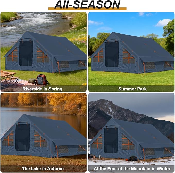 Inflatable Camping Tent,2/4/6/8 Person Glamping Inflatable Tents with Awning, Quick Setup Blow Up Tents with Pump, Waterproof Oxford Inflatable House for Camping, Air Glamping Hot Tents for Adult