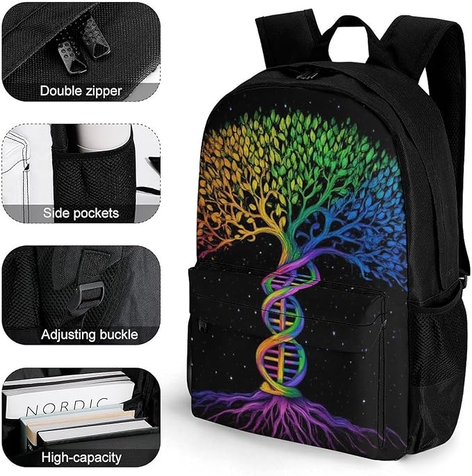 Adults Lightweight Dna Tree Of Life Art Shoulder Book Bags Big Capacity Shoulder Bag With Adjustable Shoulder Straps for Trekking Work Walking Cycling