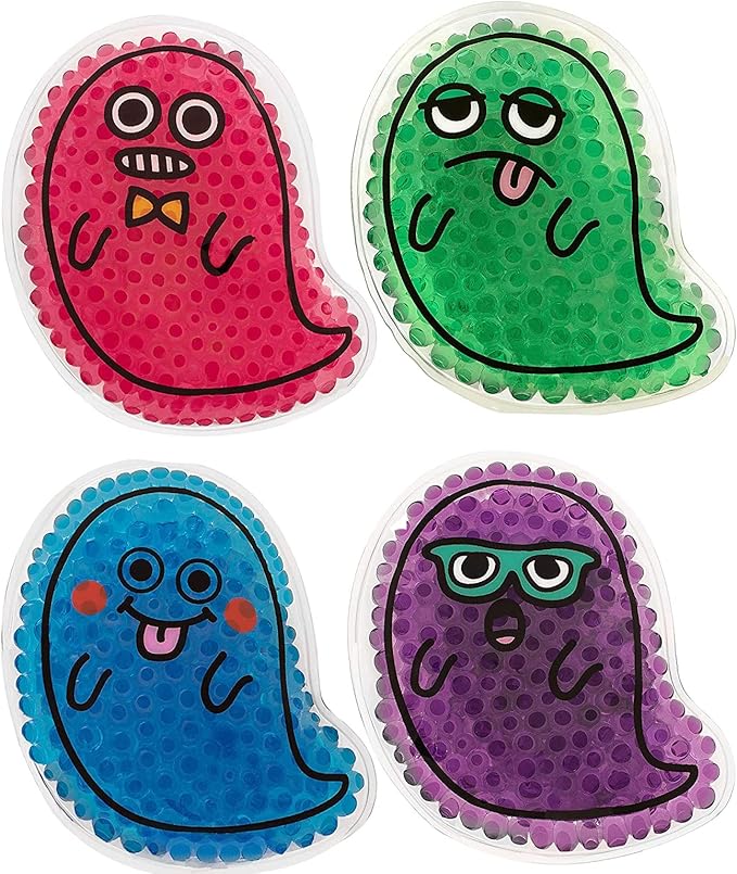 Kids Ice Packs Small, Hot and Cold Therapy Gel Beads | Boo Boo Ice Packs for Kids Pain-Relieving Comfort for Sore Joints, Fevers, Teething | Cute for Toddlers and Adults (4-Count Ghost Shaped)