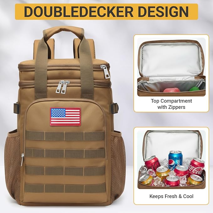 Tactical Backpack Cooler,Large Cooler Backpack Lunch Box for Men Adults Work with Handle,Insulated Soft Thermal Bag