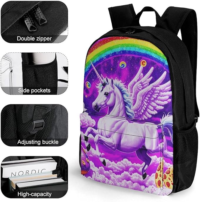Supdreamc Daypack Bookbag Multipurpose Anti-Theft Big Capacity Carry On Bag, Rainbow Unicorn Random Space Galaxy Donuts Travel Hiking Camping Rucksack With Padded Straps