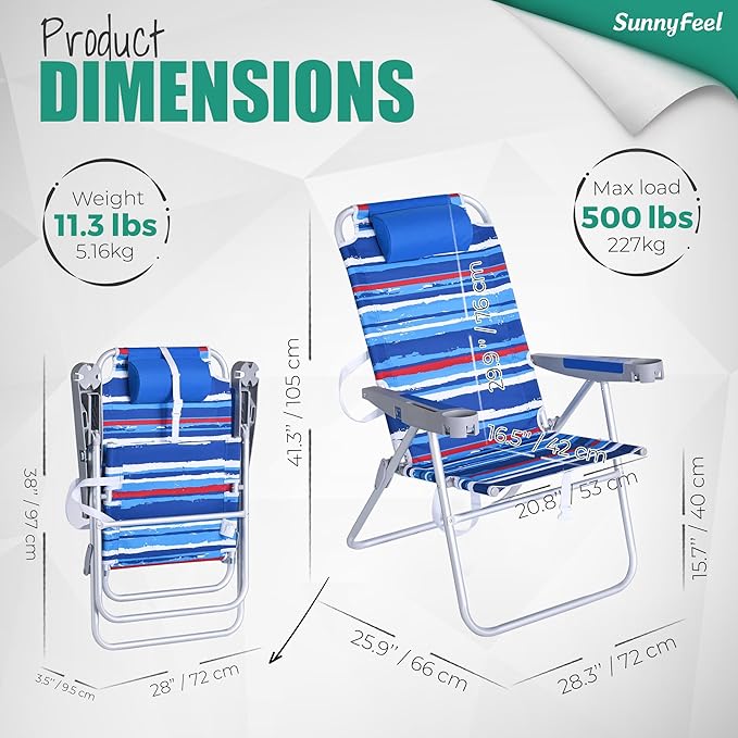 SUNNYFEEL Tall Folding Beach Chair Lightweight, Portable Sand Chair for Adults Heavy Duty 500 LBS with Cup Holders, Foldable High Camping Lawn Chairs for Camp/Outdoor/Picnic/Concert/Sports