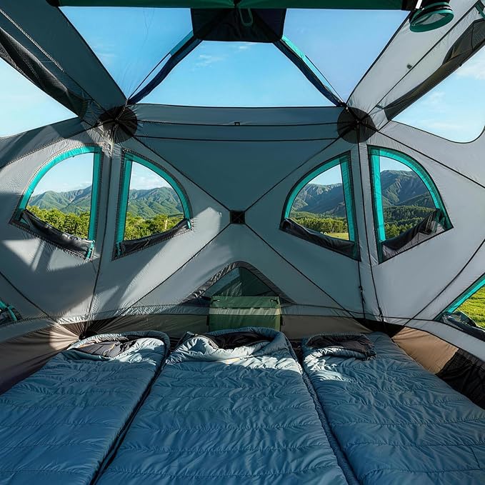 TIMBER RIDGE Camping Tent, 4 Person Instant Pop Up Hub Tent with 8 Windows, Easy 60 Second Setup, Weather Resistant Family Cabin Tents with Rain Fly for Camping, Hiking, Outdoor Travel