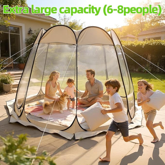 All Weather Sports Tent,Large Outdoor Camping Shelter with Vent Window,Spacious Interior,Ultra Visibility,8 Person Screen House for Party, Backyards,Hiking