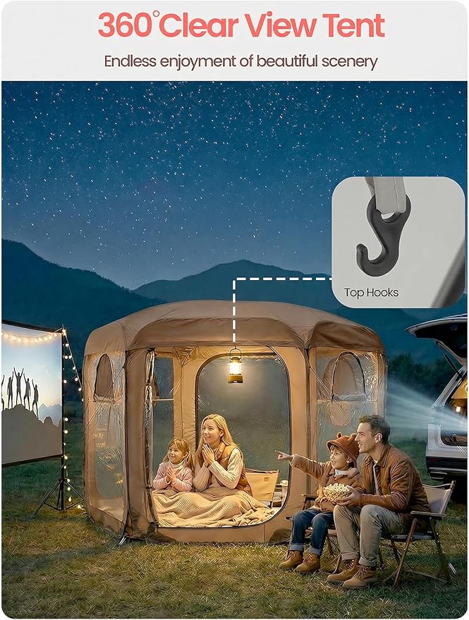 Porayhut Pop up Bubble Tent Screen House 10’X10’Large Camping Sun Shelter,Weather and Cold Proof Pod with Detachable Sunshade Cloth,Waterproof Floor,2 Zipper Doors & 4 Mesh Breathable Windows