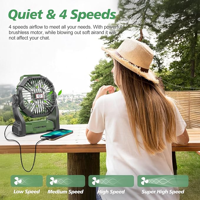 Portable Fan Rechargeable, 25400mAh Cordless Battery Powered Fan with LED Lantern, USB C Battery Operated for Travel Bedroom Home Camping Tent Office Beach Desk Fishing Table