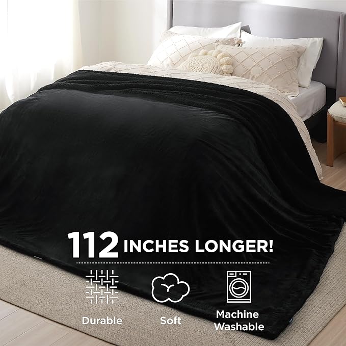 Bedsure GentleSoft Sherpa Fleece Oversized Cal King Blankets for Bed - Thick and Warm, Soft Fuzzy Plush Large Blanket for Winter, Black, 112x98 Inches