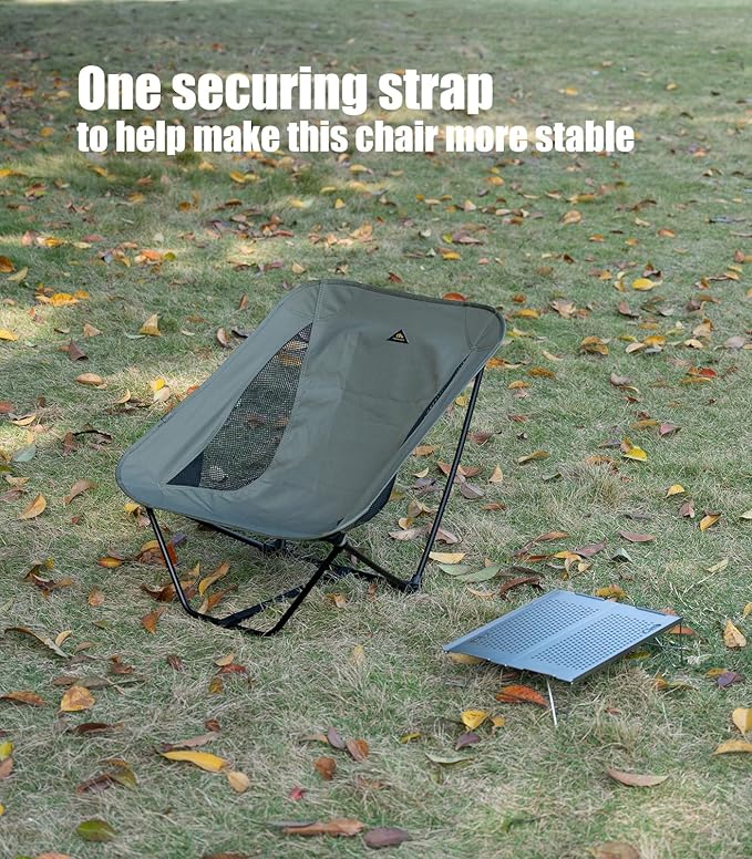 iClimb Low Ultralight Compact Camping Folding Chair with Side Pocket and Carry Bag (Black Mesh)