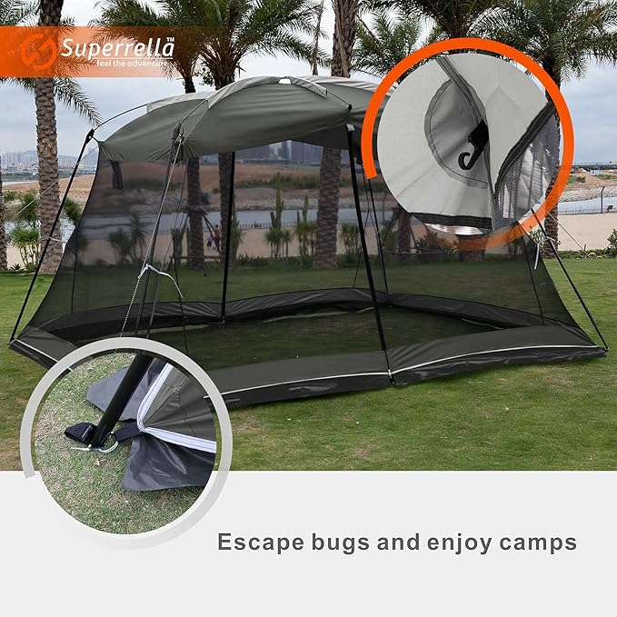 Screen House 13x9 Ft Canopy Tent Sun Shade Shelter Perfect for Outdoor Activities, Shale Gray