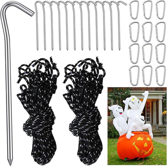 36 Pieces Inflatable Stakes and Tethers Replacement Tethers and Aluminum Metal Stakes Yard Inflatable Accessories with Hook for Fixing Halloween Christmas Decorations Inflatables Lawn Decor Tent
