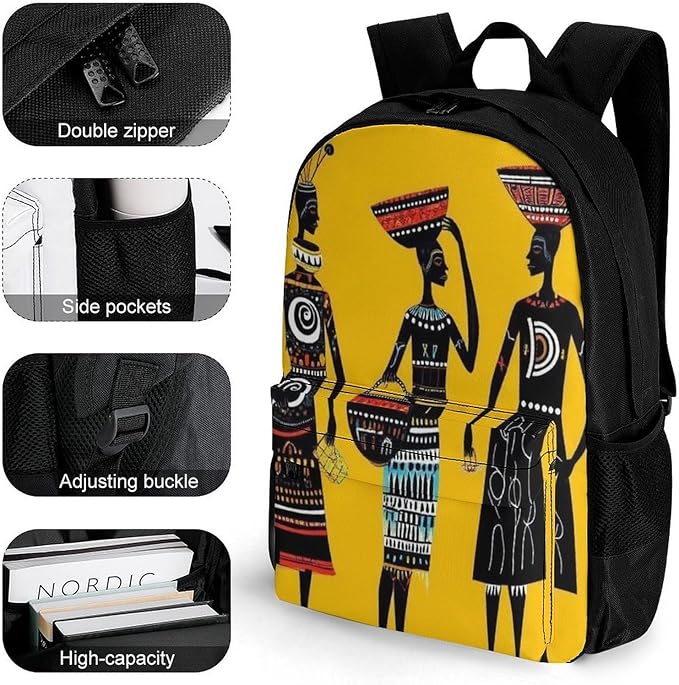 Lightweight Rucksacks for Climbing Outdoors Walking Cycling, Large Capacity Anti-Theft Multipurpose Carry On Bag, Traditional African Women Art Camping Outdoor Backpack
