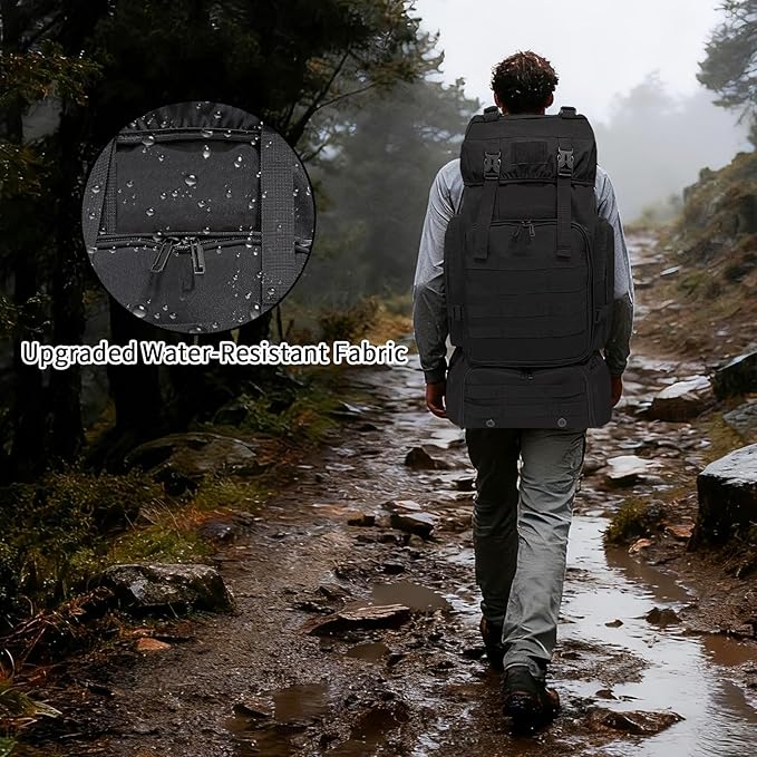 Hiking Backpack, 80L Molle Military Tactical Rucksack, Camping Backpack with Shoe Compartment, Lightweight Rucksack for Men, Water Resistant Hiking Daypack Survival Bag Hiking Bag (Black)