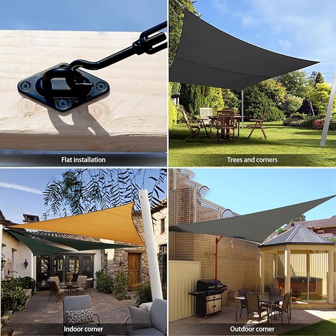 Sun Shade Sail Hardware Kit 6 Inch Heavy Duty 304 Stainless Set for Triangle Rectangle Sun Shade Sail Installation, Awning Attachment Set for Patio, Garden Outdoors Sun Protection Rainshield (46 Pcs)