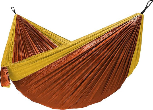 Hurley Duo Camping Hammock - 2 Person Portable Hammock for Camping, Heavy Duty Hammock, Parachute Nylon Fabric - Camping Accessories for Outdoor Activity - Holds 400lbs, Harvest Pumpkin, 118 x 79
