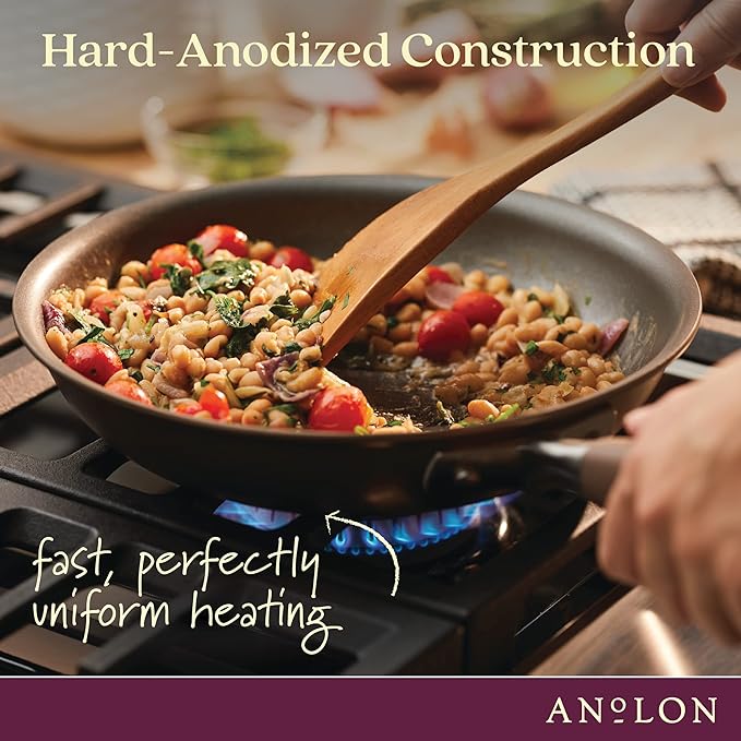 Anolon Advanced Home Hard Anodized Nonstick Frying Pan, 14.5 Inch – Large Skillet with Helper Handle, 14 Inch Nonstick Frying Pan, Durable Cookware - Bronze