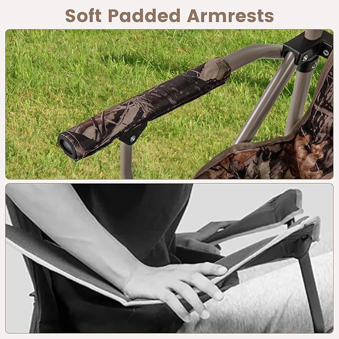 Goplus Hunting Chair, Lightweight Folding Hunting Blind Chair w/Padded Armrests, Cup Holder, Carrying Bag, High Back Portable Outdoor Ground Blind Seat for Hunting, Hiking, Fishing, Travel