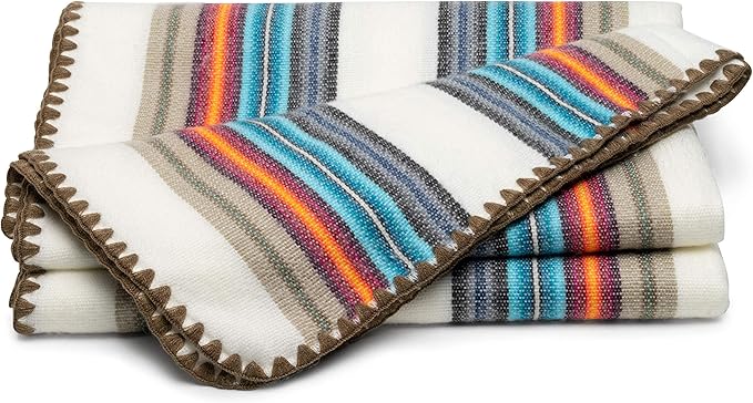 QISU Alpaca Wool Blanket Throw | Large, Beautiful, Warm, Variegated | 85 x 65 inches | Ultra-Soft, Hypoallergenic and Breathable | Non-Itchy or Scratchy Fabric (White Blue Variegated)