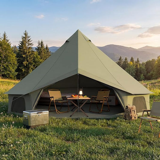 Bell Tent for Family Camping, 9.8/13.1/16.4 FT Yurt Tent with Stove Jack, 4 Season Oxford Tents for Outdoor Party, Hot Tent Shelter Fits 3-4 People