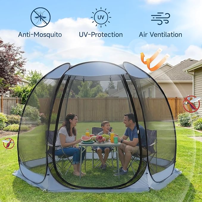 Alvantor® Pop Up Screen House Gazebo, Portable Mosquito Net Tent, UV Protected Sun Shelter for Patio, Backyard & Camping, Instant Setup for 2-10 People