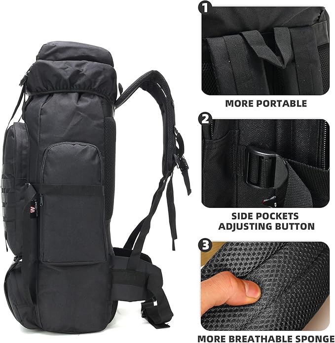 King'sGuard 70L Camping Hiking Backpack for Men Women Large Military Tactical Backpack Molle Rucksack Backpack for Outdoor