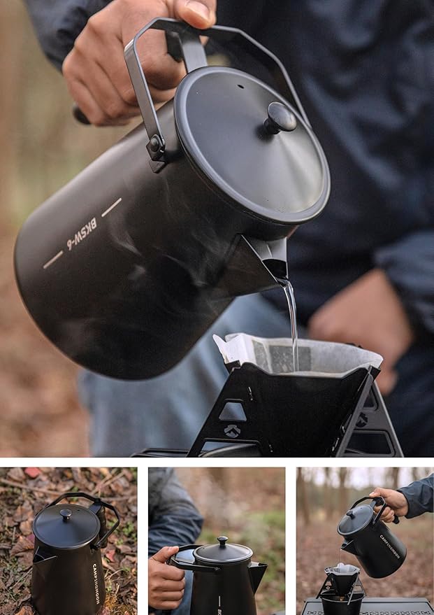 CAMPINGMOON 1.5L Campfire Kettle Stainless Steel Camping Kettle Black BKSW-6