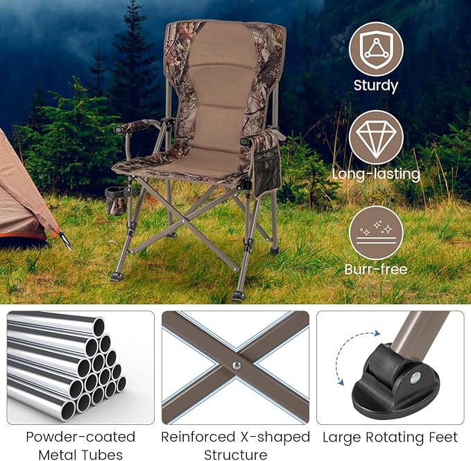 Goplus Hunting Chair, Lightweight Folding Hunting Blind Chair w/Padded Armrests, Cup Holder, Carrying Bag, High Back Portable Outdoor Ground Blind Seat for Hunting, Hiking, Fishing, Travel