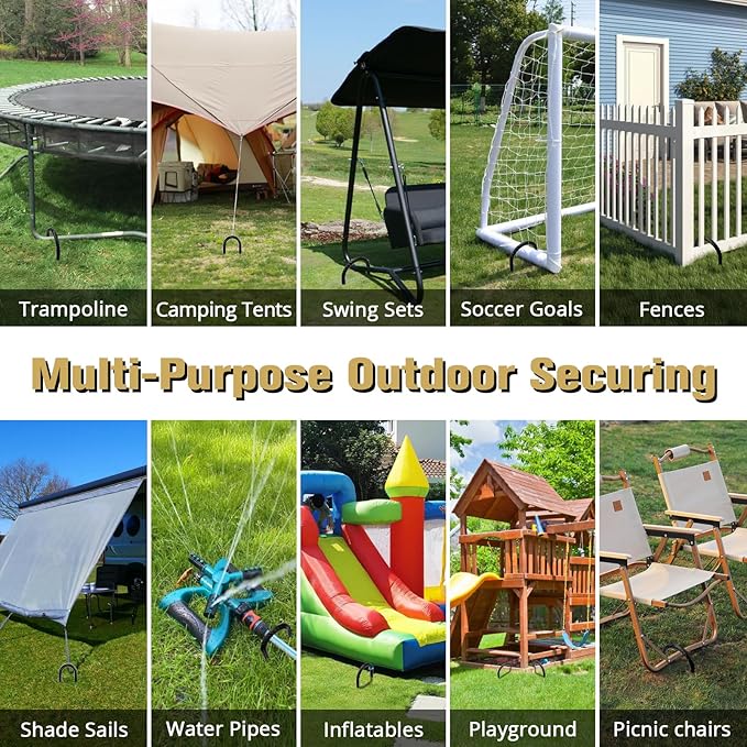 Trampoline Stakes High Wind - Heavy Duty 12 Inch U Shaped Ground Anchors - Galvanized Steel Rebar Stakes for Outdoor Camping Tent Fence Garden Decorations(8 Pack Black)