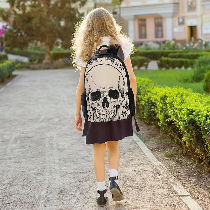 Backpack Multipurpose Anti-Theft Large Capacity Bookbag, Halloween Raven Goth Skulls Art Travel Hiking Daypack With Side Pockets