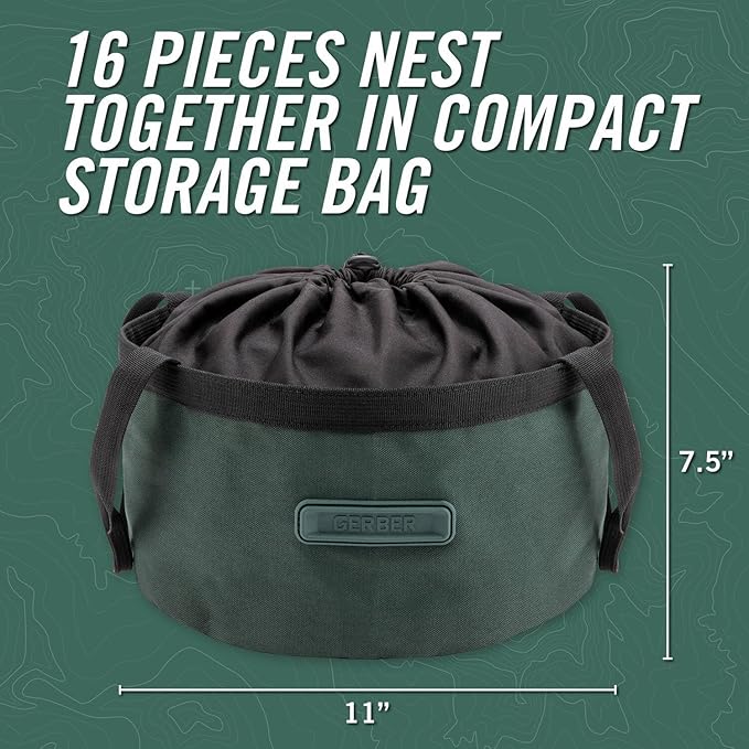 Gerber Gear ComplEAT Cook Set - Dishwasher-Safe Camping Cookware for Outdoor Cooking - Includes Saute Pan, Stock Pot, 4 Plates, 4 Bowls, Mixing Bowl & More