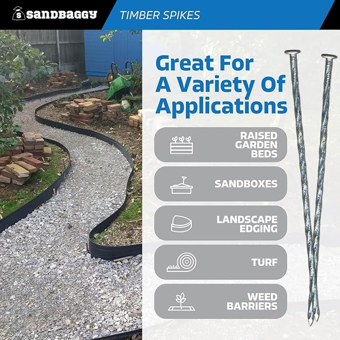 Sandbaggy Spiral Landscape Timber Spikes - Hot Dipped Galvanized Steel Nails - Landscaping Stakes, Artificial Turf Pins (12 inch - 1 Gauge Steel, 100, Count)
