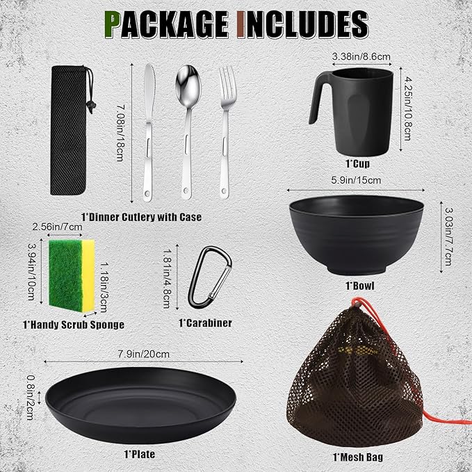 Scout Camping Mess Kit for 1 Person Boy Scout Dishes Set Girl Scout Mess Kit with Mesh Bag Reusable Light Weight Eating Utensils Plastic Camping Cutlery Set for Travel Camp