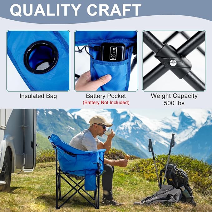 ABORON Oversized Heated Armrest Camping Chair, Portable Heated Folding Recliner Chair with 3 Heat Settings, Fully Padded Heavy Duty Chair Supports Up to 400 lbs, Perfect for Outdoor Adventures