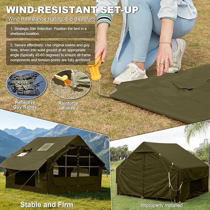 Inflatable Camping Tent,2/4/6/8 Person Glamping Inflatable Tents with Awning, Quick Setup Blow Up Tents with Pump, Waterproof Oxford Inflatable House for Camping, Air Glamping Hot Tents for Adult
