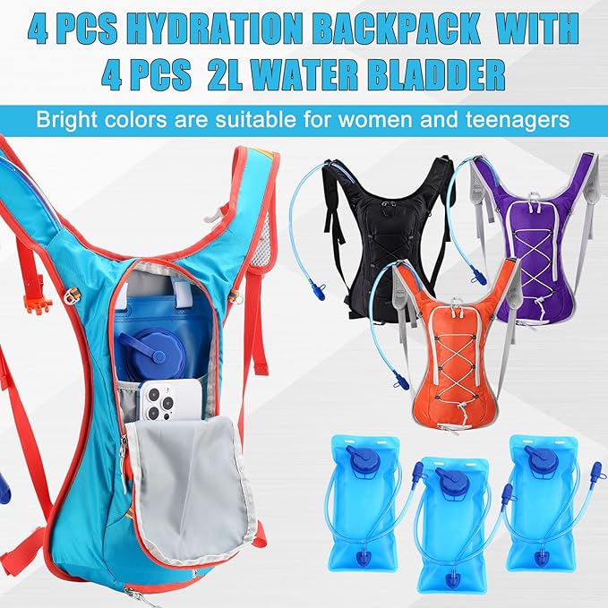4 Pack Hydration Backpack with 2L Water Bladder Lightweight Hydration Backpack Pack for Men Women Hiking Cycling Camping Running Climbing