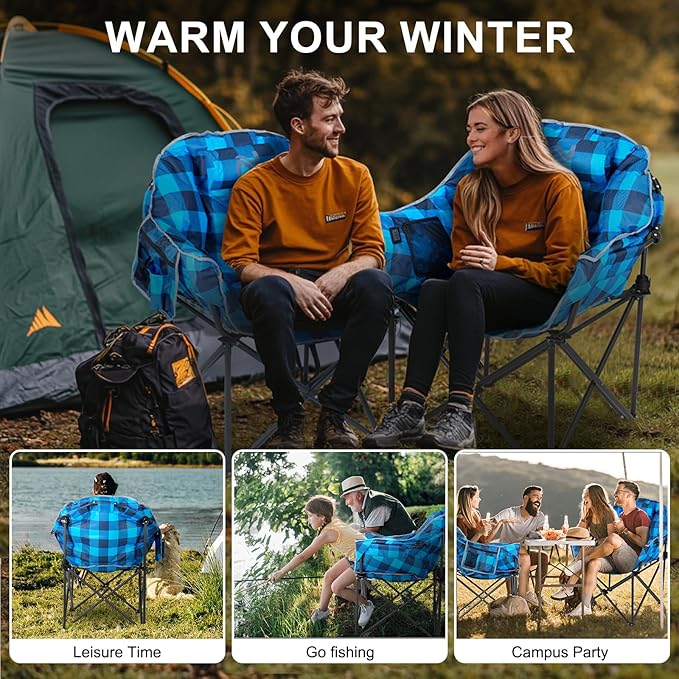 ABORON Oversized Heated Camping Chair, Portable Folding Recliner with 3 Heat Settings, Heavy-Duty Fully Padded Chair Supports Up to 500 lbs, Ideal for Outdoor Adventures