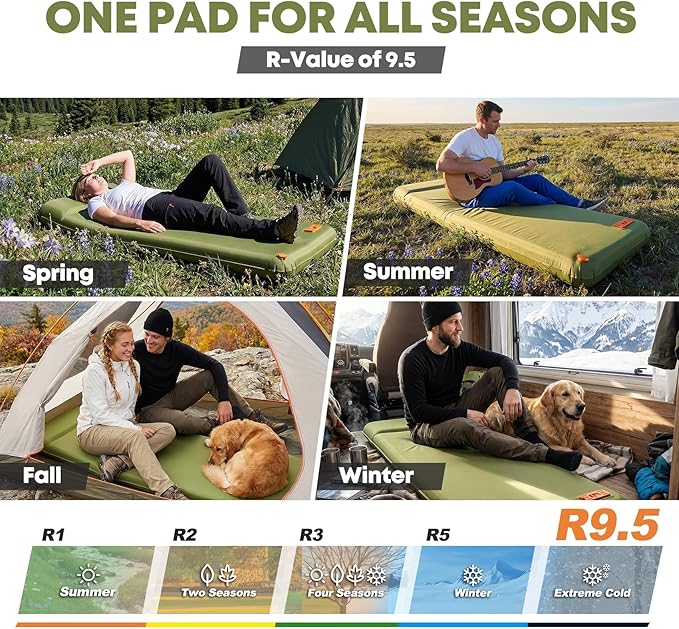 Self Inflating Sleeping Pad with Electric Pump, 4" Ultra-Thick Memory Foam Camping Pad, 4 Season Camping Mattress Pad with Built-in Pillow, Camping Essentials Gear for Tent Travel Car